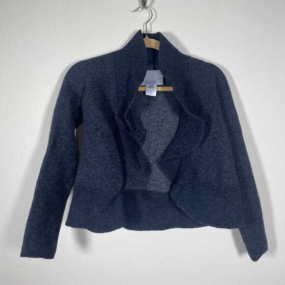 Classiques entier Women's LS Black 100% Wool Cropped Ruffle Jacket Medium! - Picture 1 of 4